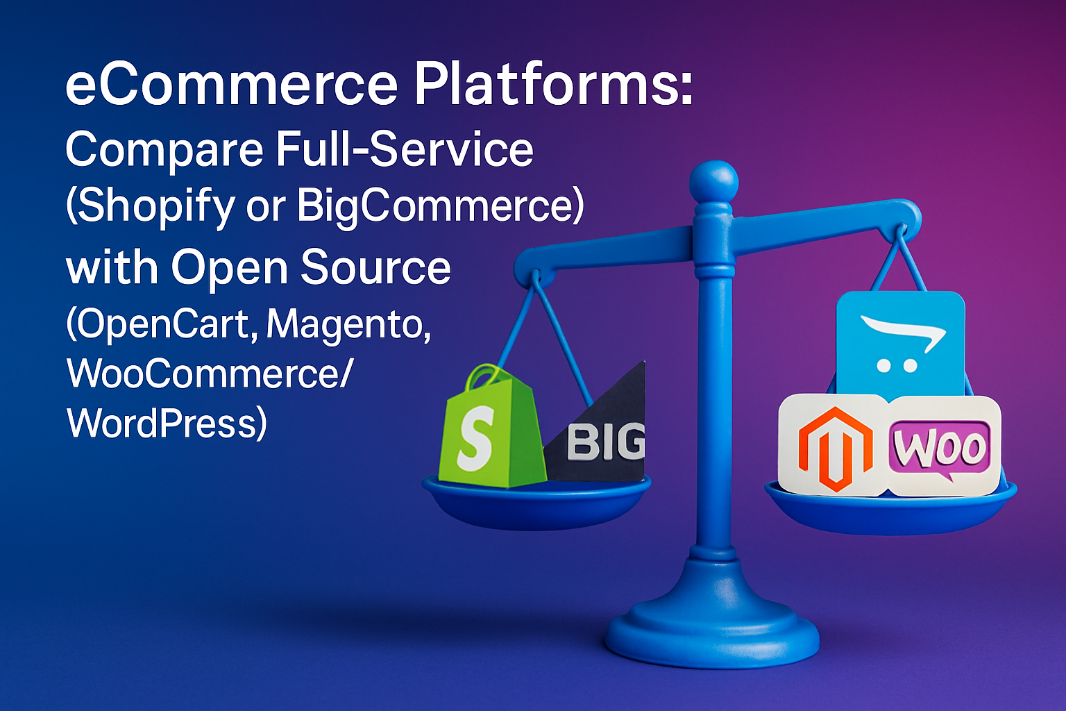eCommerce Platforms: Compare Full-Service (Shopify or BigCommerce) with Open Source (Opencart, Magento, WooCommerce/WordPress)